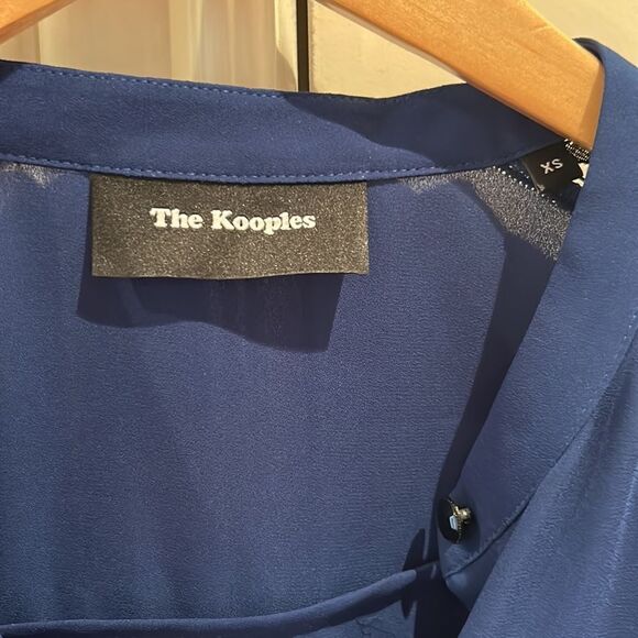 The Kooples Paris, blue button up blouse with black lace detail, extra small - Picture 6 of 12
